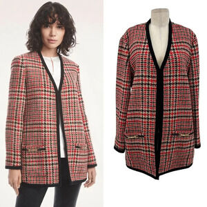 Brooks Brothers Wool Blend Tartan Cardigan Tunic Blazer Red Black Plaid Size‎ 14